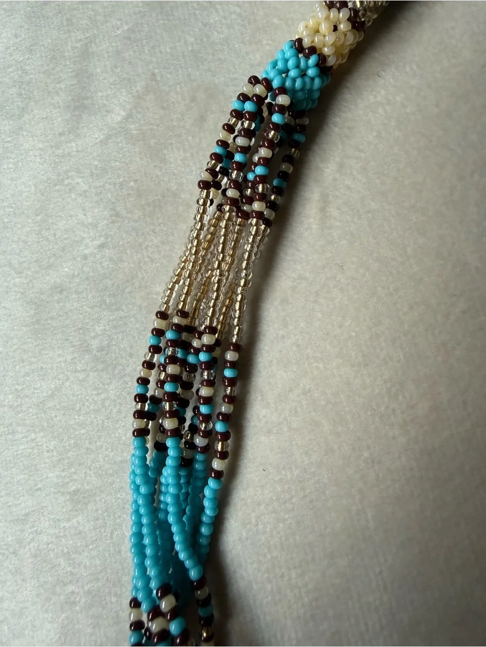 Turquoise, Cream & Brown Twisted Seed Bead Necklace